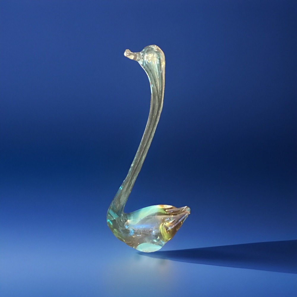 Glass Swan Handblown‎ Vintage 12" Tall Teal Gold Maroon Decorative Figurine